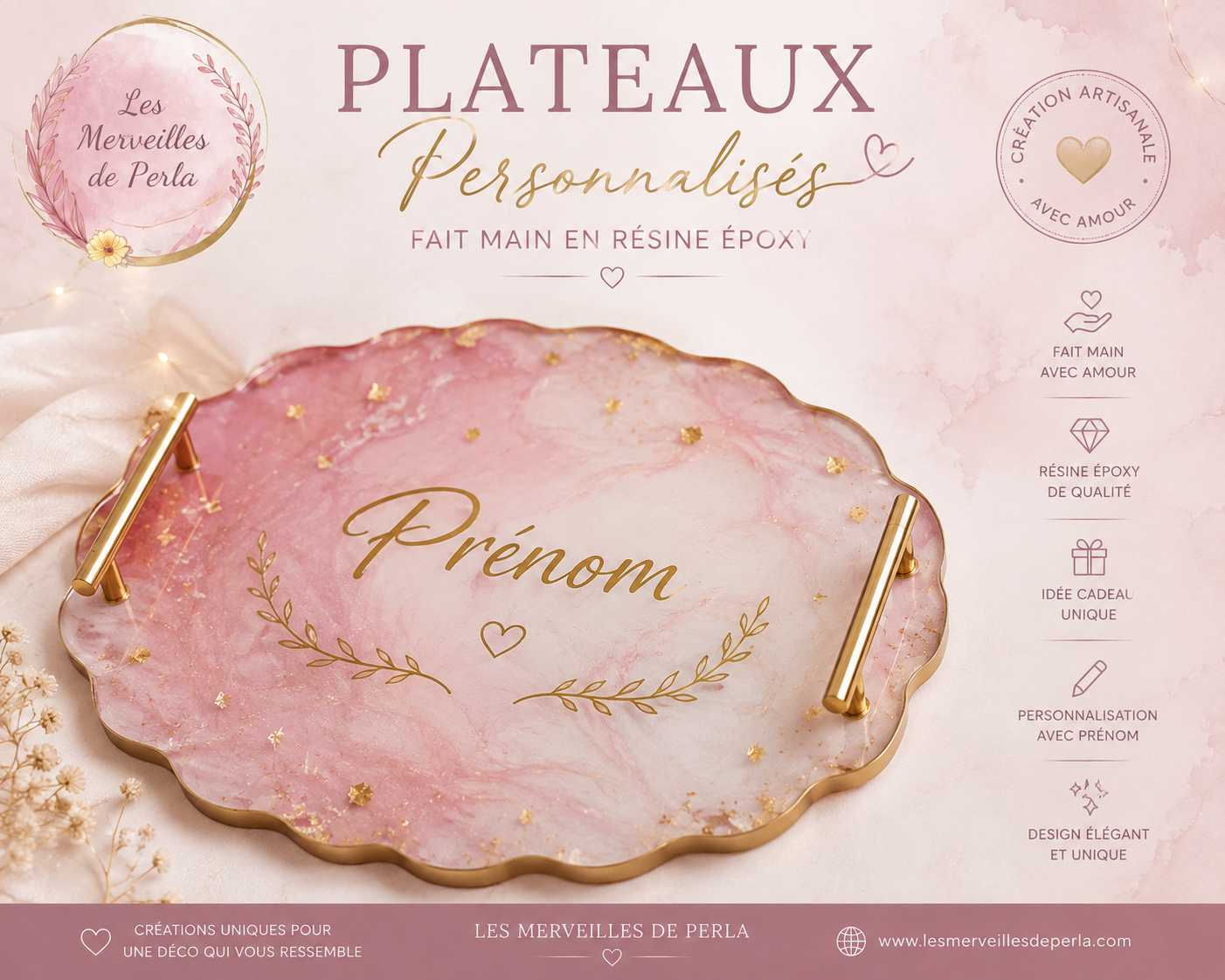Plateau personnalisé en résine époxy - création unique sur mesure
